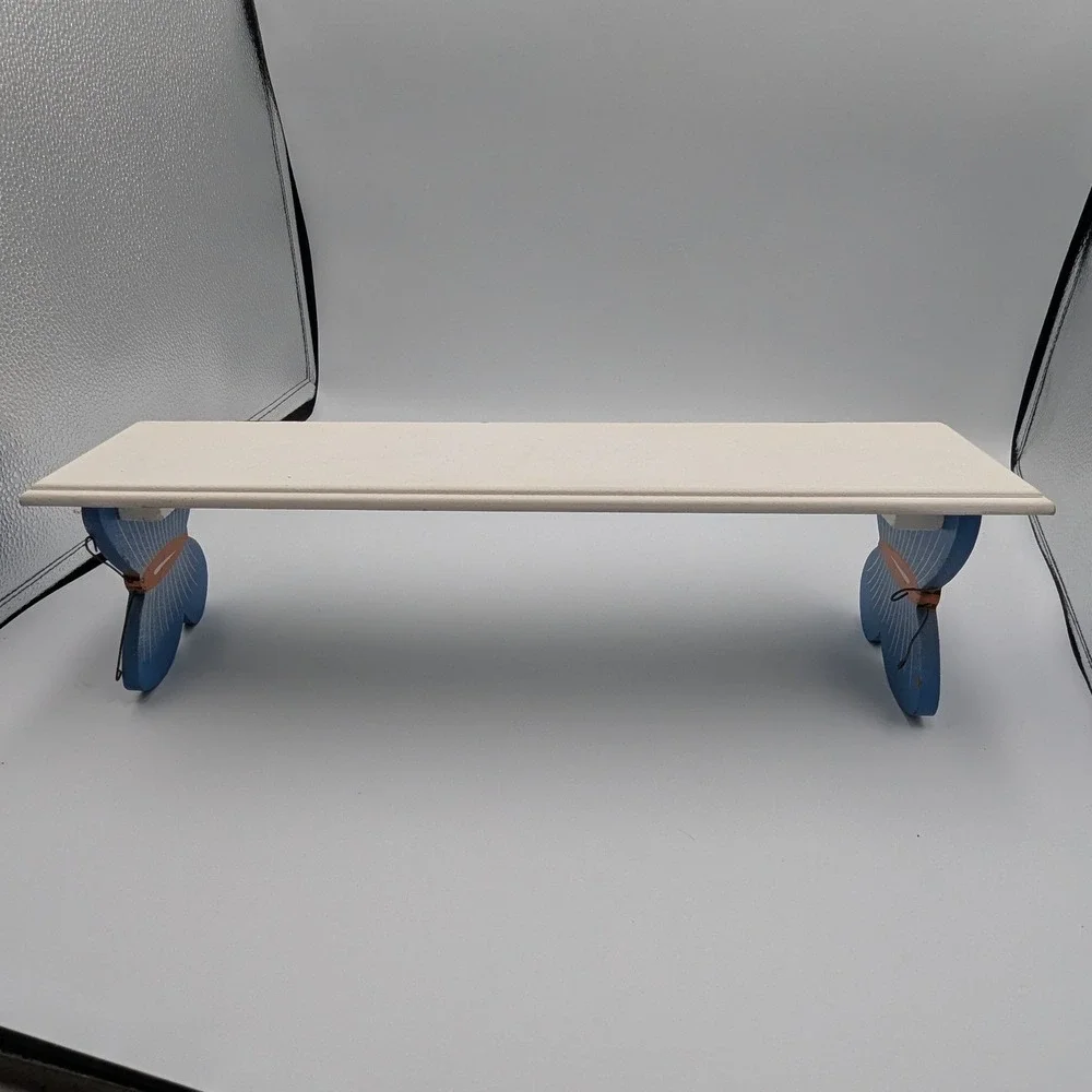 Wooden Floating Shelf Blue Butterfly Hand Painted White Whimsical